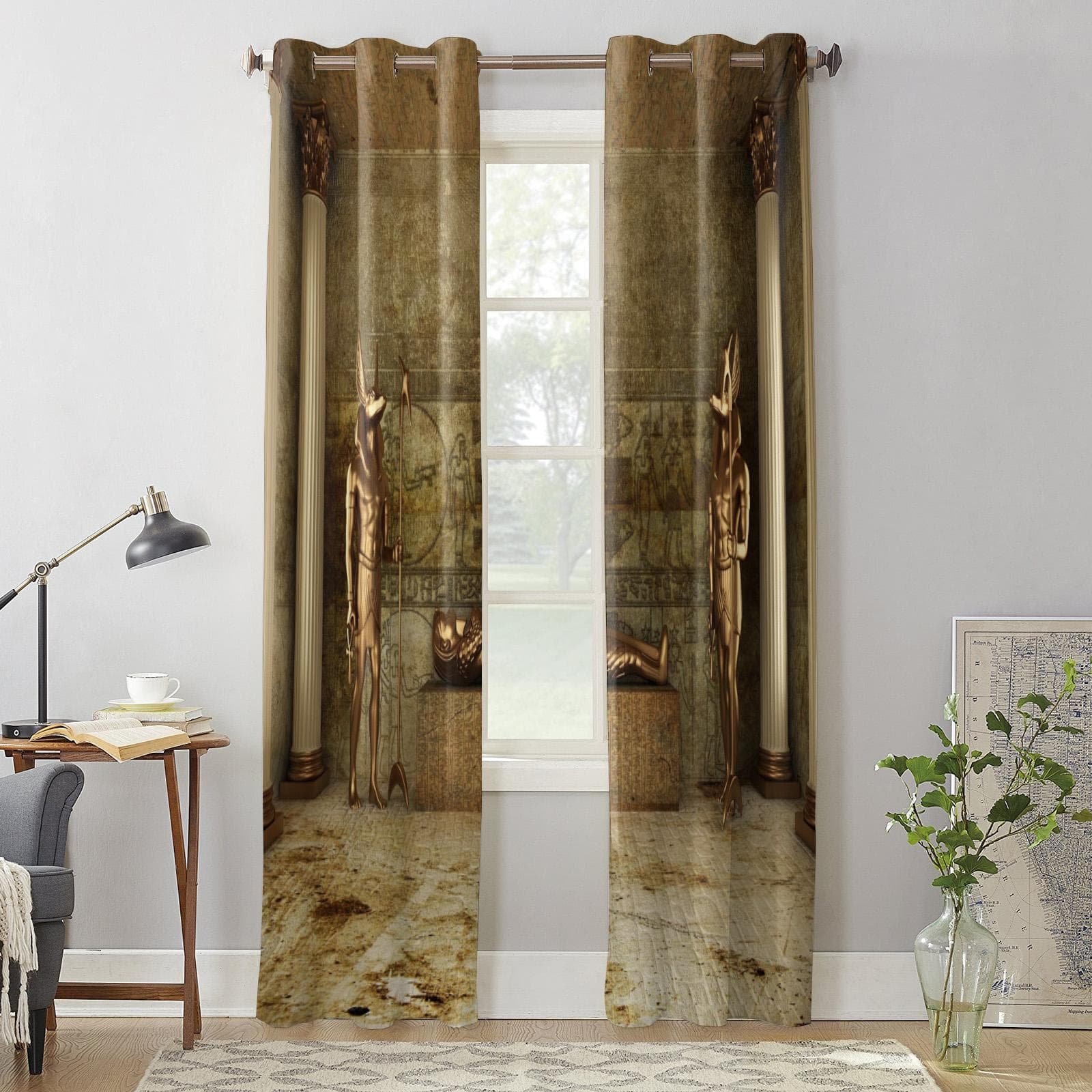 Egyptian Golden Brilliant Mausoleum Modern Window Curtains for Living Room Bedroom Curtain Blinds Drapes Door Curtains 135W x 60H(cm) x1