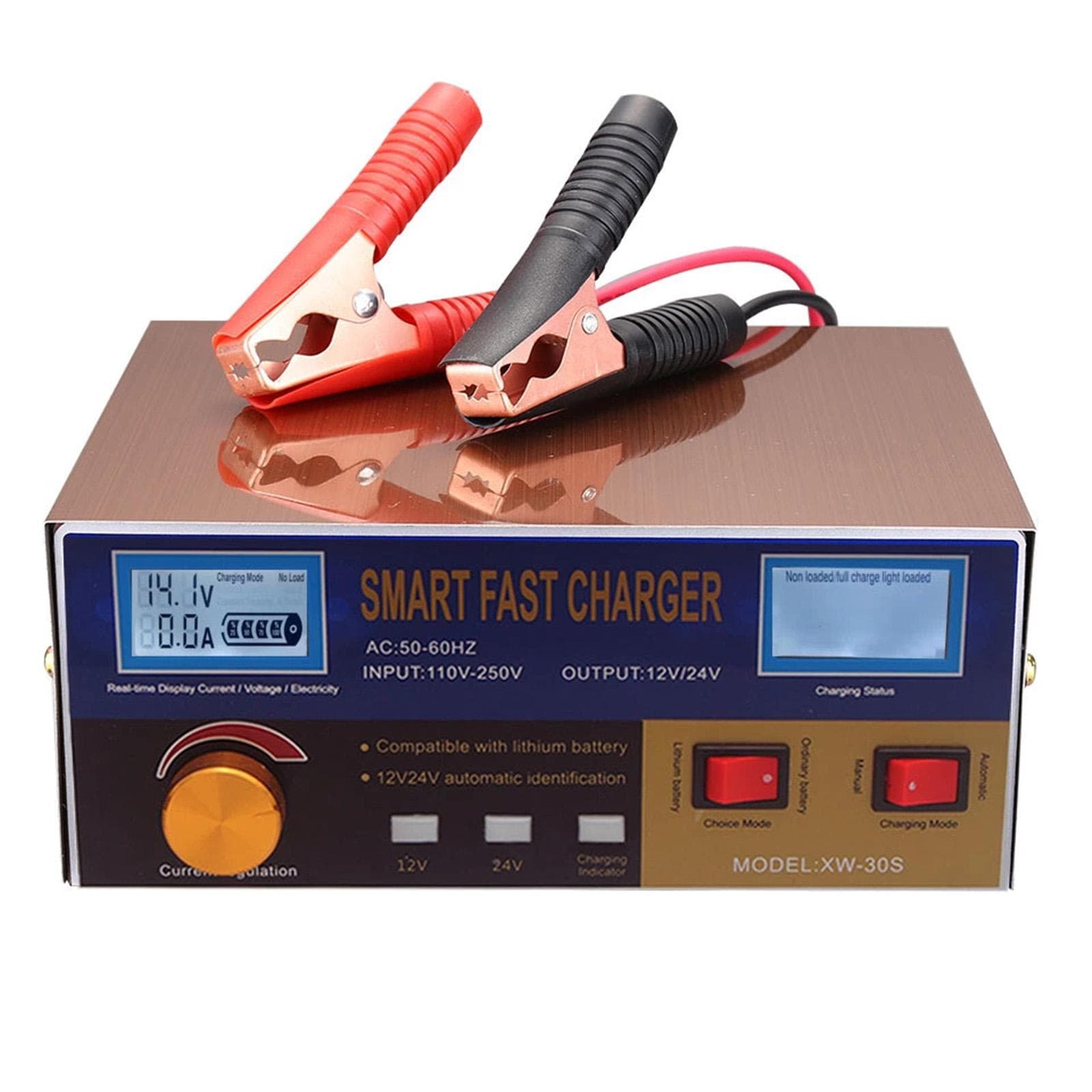Intelligent Automatic Battery Charger 12V/24V Battery Charger Reconditioner Pulse Repair with UK Plug bronze