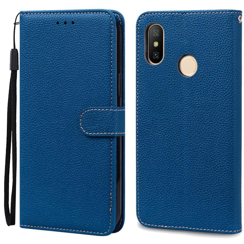 Mi A2 Lite Case For Xiaomi Mi A2 Lite Case Fundas Leather Flip Case For Xiaomi Mi A2 Wallet Case MiA2 Mi6X Mi 6X Cover Coque Mi A2 Lite navy blue