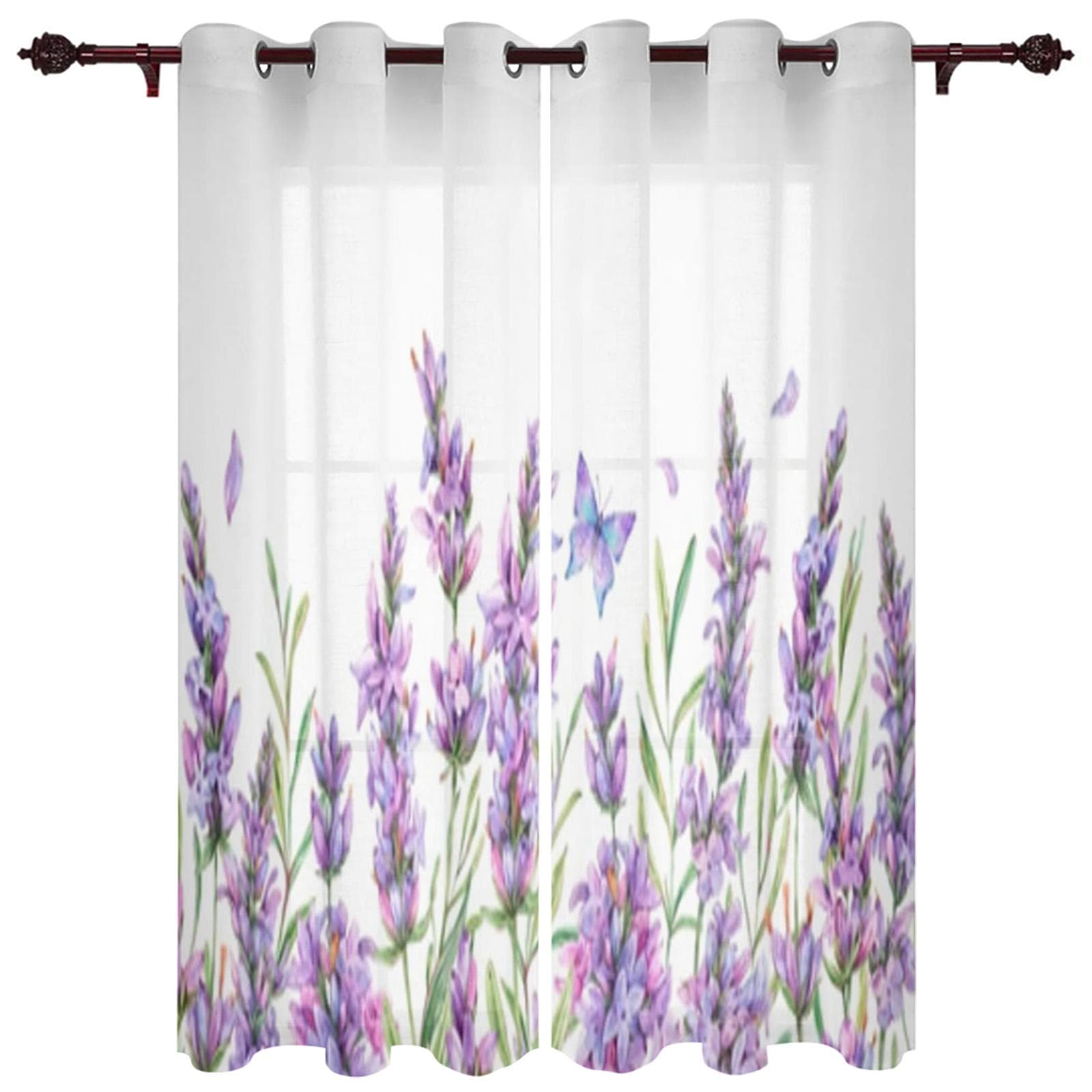 Bedroom Kitchen Curtains Lavender Plant Flowers Curtain Living Room Decoration Items Window Curtains for Living Room 135W x 115H(cm)
