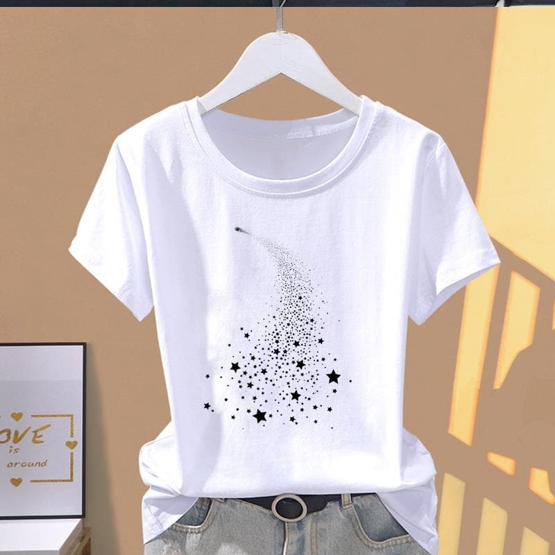 Asian Size-Print Star Watercolor Trend Cute Graphic Tee Ladies Female T Clothing Casual Women's Summer Top Fashion Short Sleeve T-shirt L
