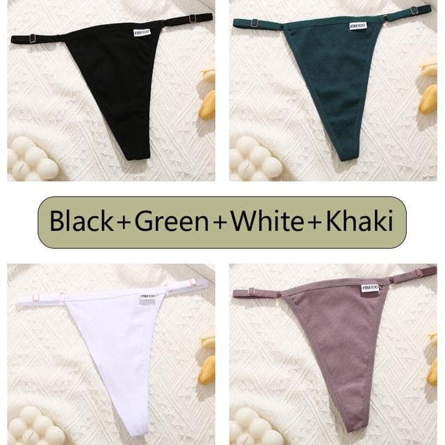 FINETOO 4Pcs Women Cotton Thongs Adjustable Low Waist Underpants Sexy Female G-string Seamless Bikini Panties Underwear Lingerie S
