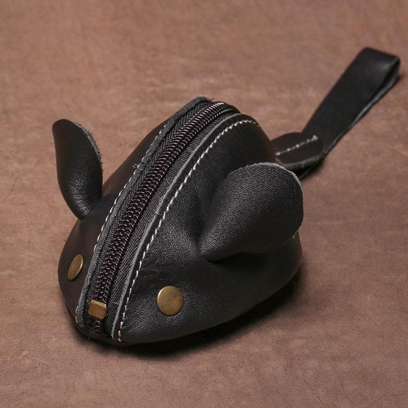 Genuine Leather Mouse Coin Purse Small Coins Bag Creative Key Bag Zipper Storage Bag Cartoon Children's Wallet black