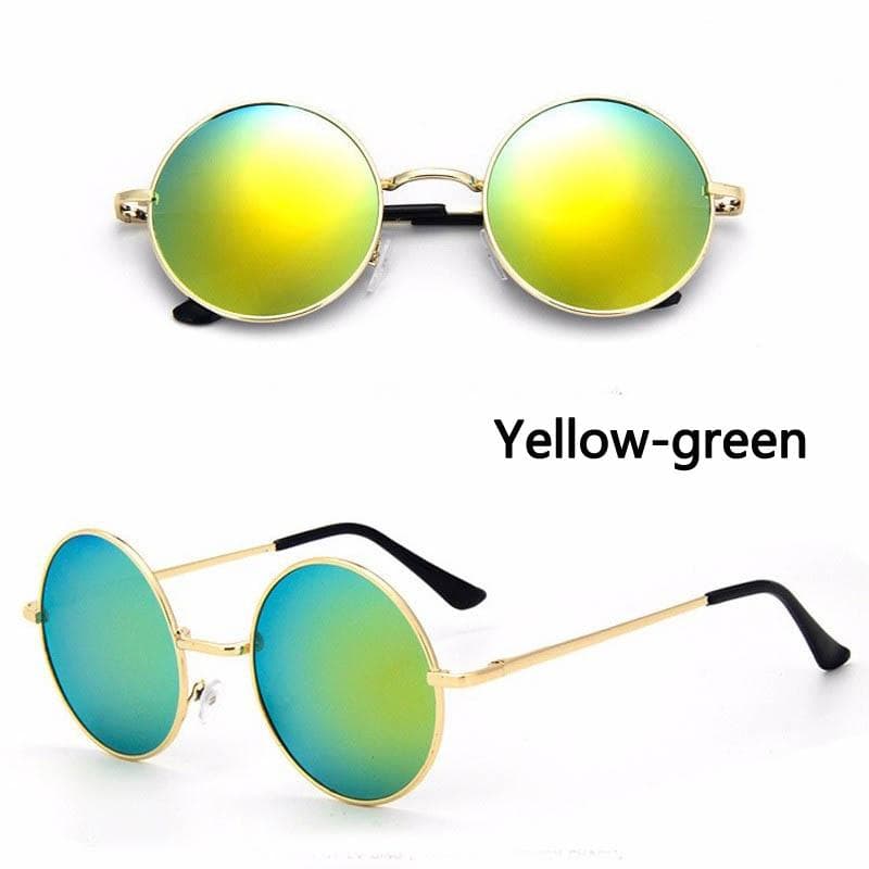 Round Sunglasses Men Women Anti-Reflective Lens Metal Frame Circle Sun Glasses yellow-green