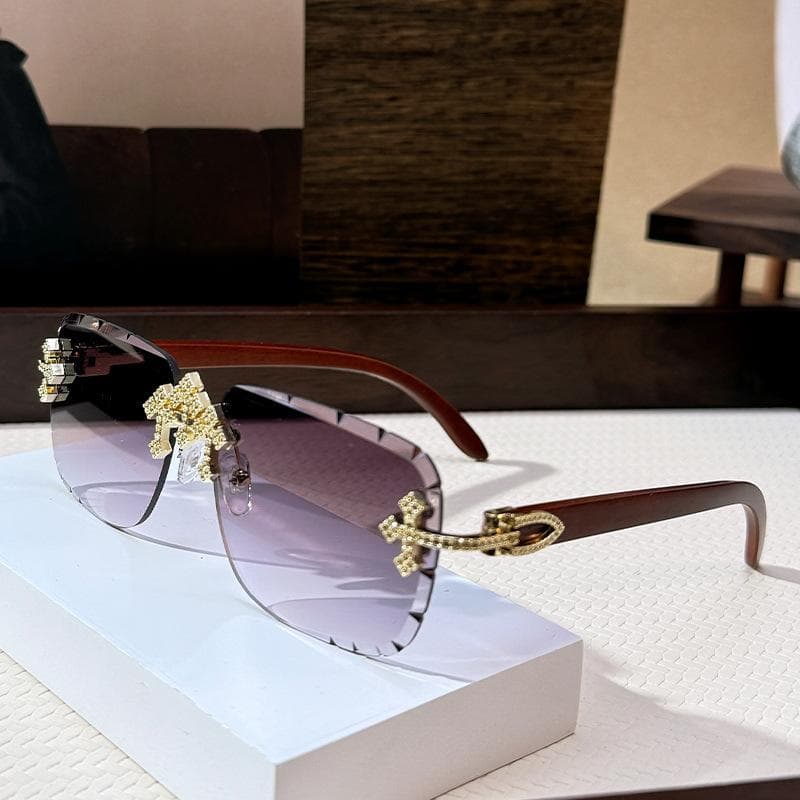 Cross Town Diamond Sunglasses Men'S Gypsy Golden Minute Frameless Sunglasses Decorative Wood Grain