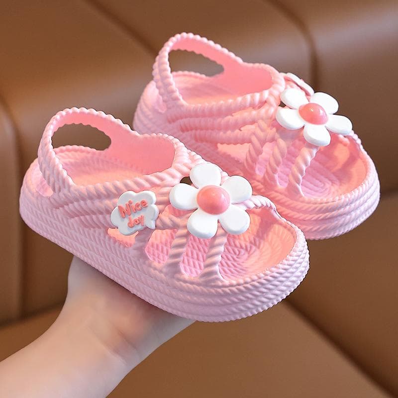 New Summer Aged 2-8 Children Slippers Flower Pattern Lithe Comfort Sandal For Girls Non-slip Seabeach Flip Flops Home Kids Shoes 24-25 pink