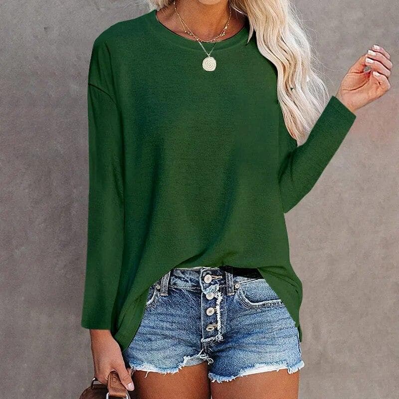 Elegant Solid Color Long Sleeved Cotton T-shirt Tops Women O Neck All Match Harajuku Y2K Female Clothes Loose Casual Tees Femme XXXL pink