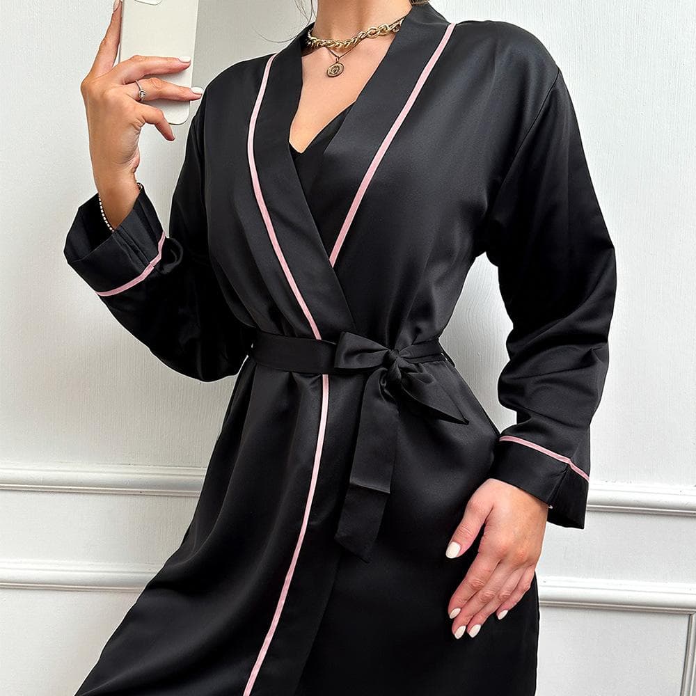 Female Twinset Robe Set Nightgown Intimate Lingerie Sexy Bathrobe Nightdress Underwear Summer Loose Satin Sleepwear Lounge Wear S
