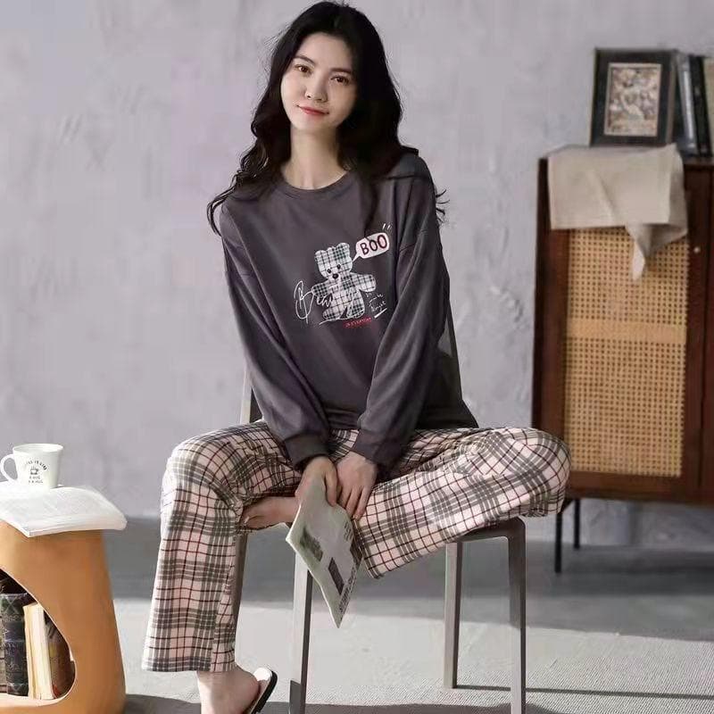 Plus Size Womens Fashion Girls Pajamas Long Sleeve Tops Pants Set Sleepwear Bamboo Print Fresh Family Pajamas Set 4XL