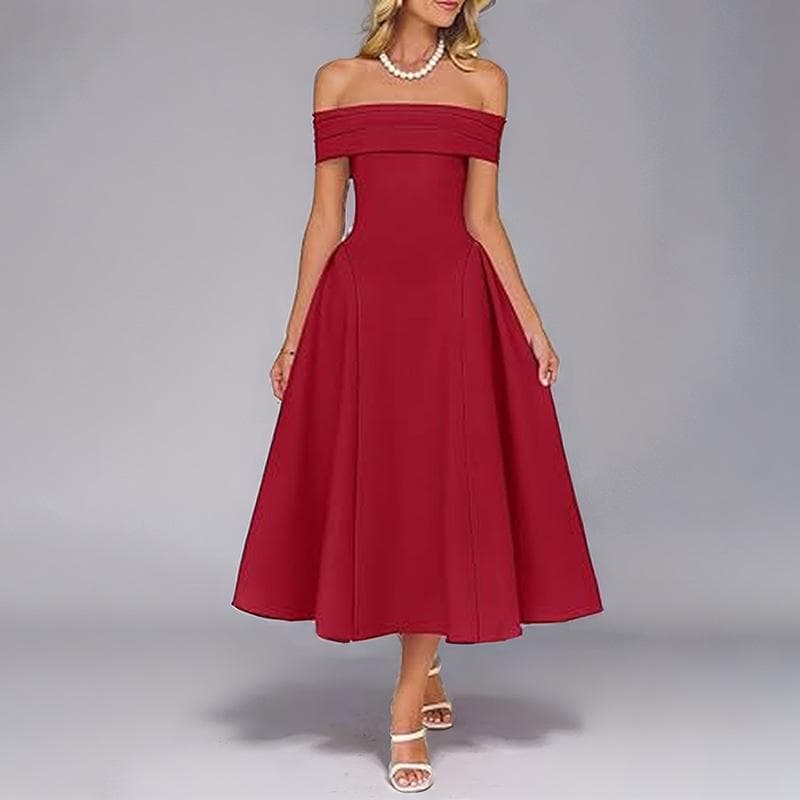 Summer Women's Fashion Off-shoulder Sexy Style One-length Solid Color Dress for Women 3XL