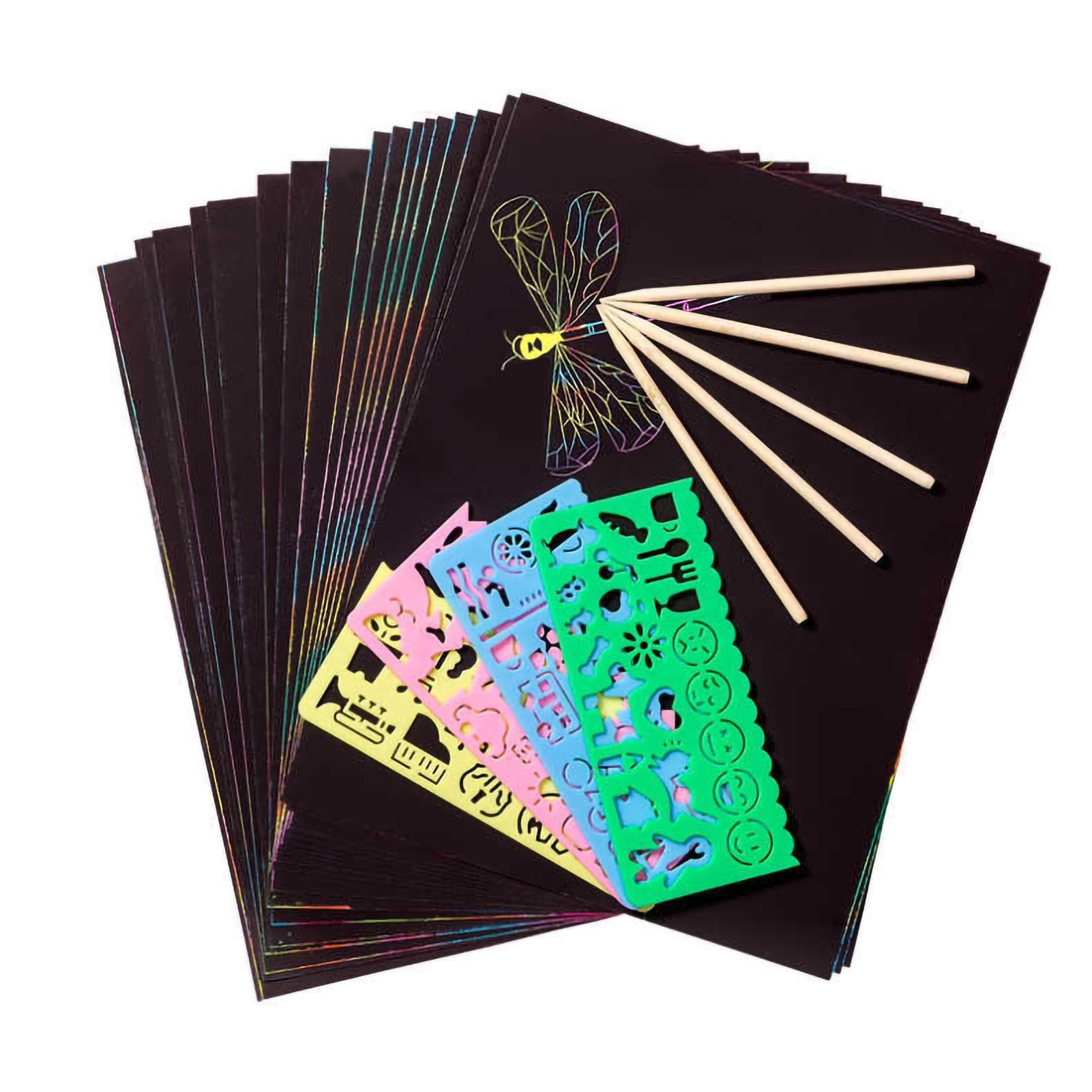 Scratch Paper Art Set Rainbow Magic Scratch Paper 50 PCS for Kids Black Scratch it Off Art Crafts black