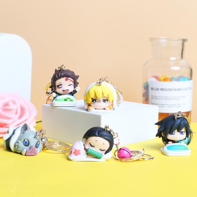 Demon Slayer Trendy Keychains: Cartoon Car Keychains & Bag Pendants Full Set