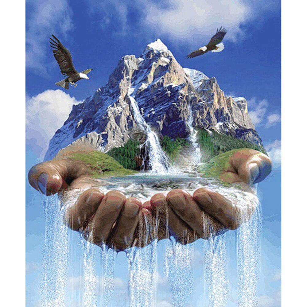 Diamond Mosaic 5D Diy Diamond Embroidery Landscape Water Hands Kits Picture Of Rhinestones 20X30CM