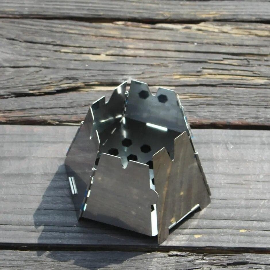Stainless Steel Camping Windproof Stove, Outdoor Mini Hexagonal Portable Folding Firewood Stove, Barbecue Grill, Hiking BBQ WHITE