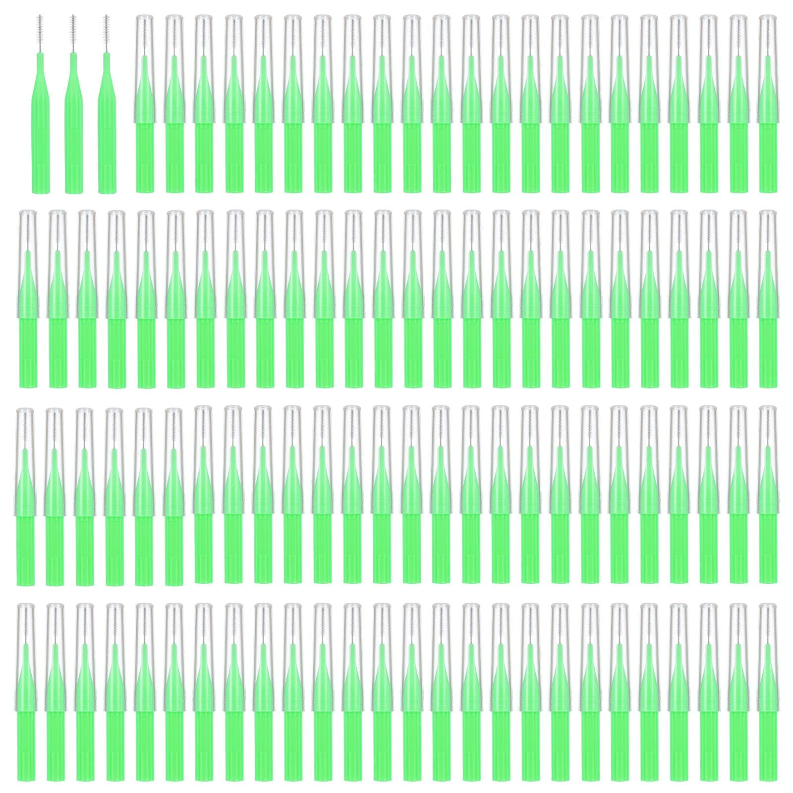 100PCS Interdental Brushes Dental Floss Toothpick Orthodontic Braces Brush Tooth Cleaning Tool Oral green