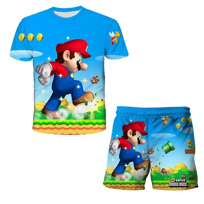 2025 MINISO Children's Clothing Sets Cosplay Super Mario T-shirts Shorts 2 Pcs Suits Kids Boys Girls Tops Tee Mario Bros T-shirt Pants Suit 100