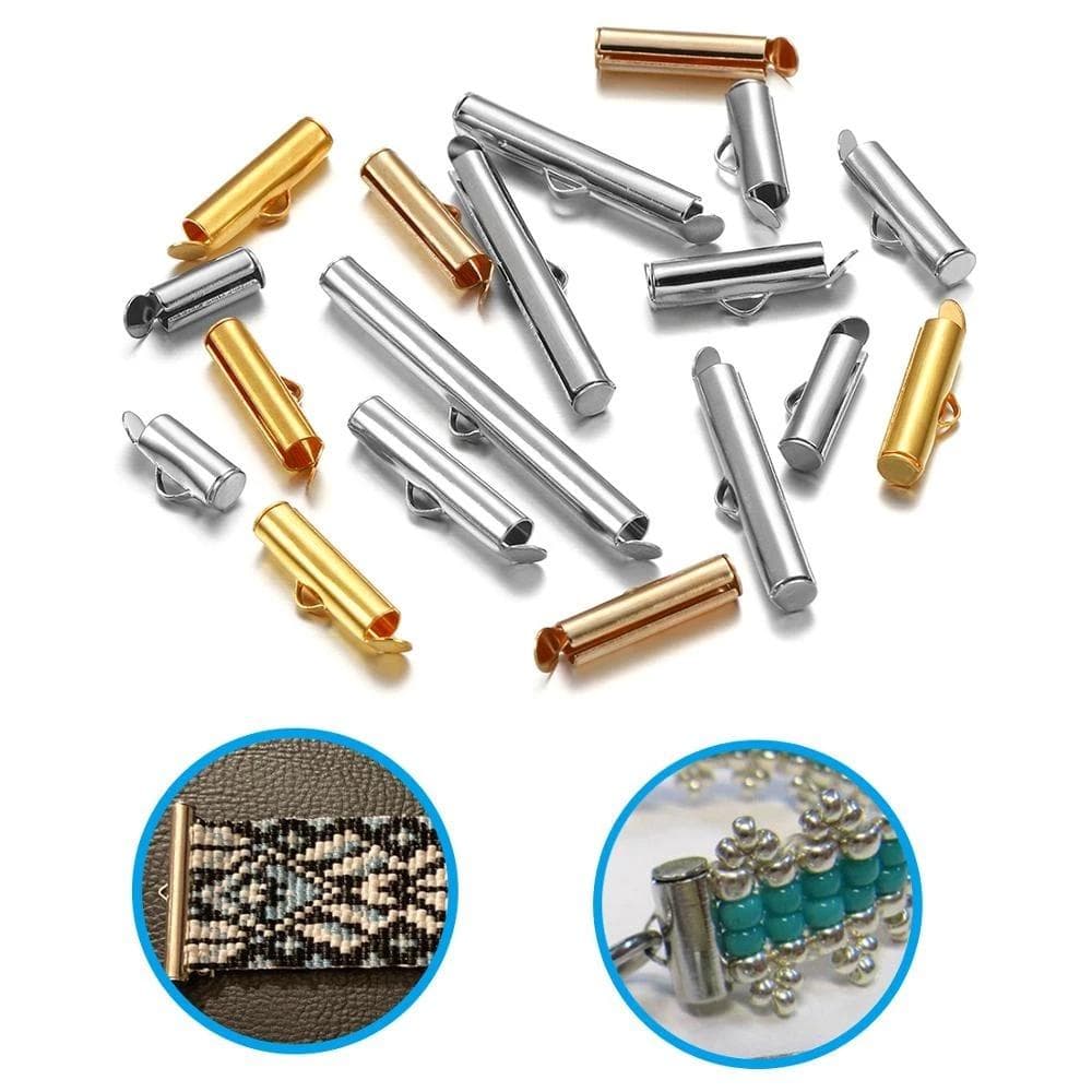 25Pcs/Pack Crimp End Caps Slider Clasp Buckles Tubes Diy Bracelet Connectors Loom Findings for Jewelry Making Accessories 10MM old silver
