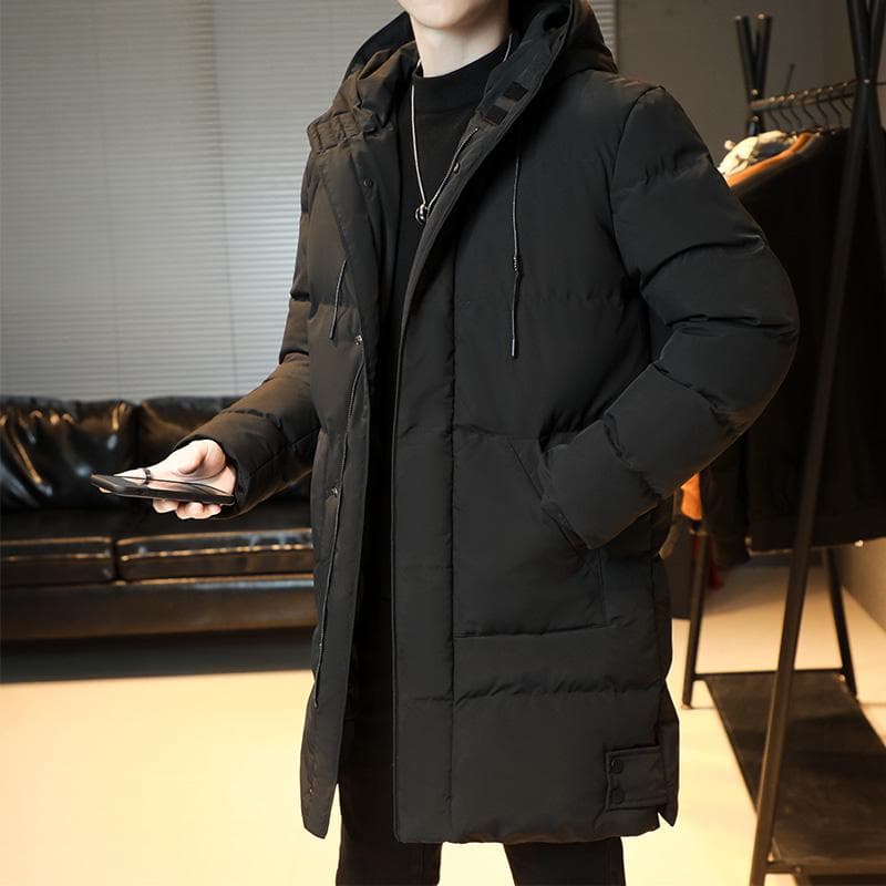 Winter Men's Long Parka Warm Jacket Fleece Liner Hooded Windbreaker Coat Thick Cotton Padded Thermal Parkas Plus SIze 8XL XXXXL black