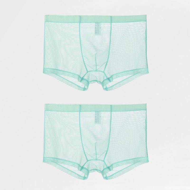 Fully Transparent Men'S Sexy Boxer Panties, Thin Ice Silk Mesh Large Size Four-Corner Ice Silk Printed Boxers L