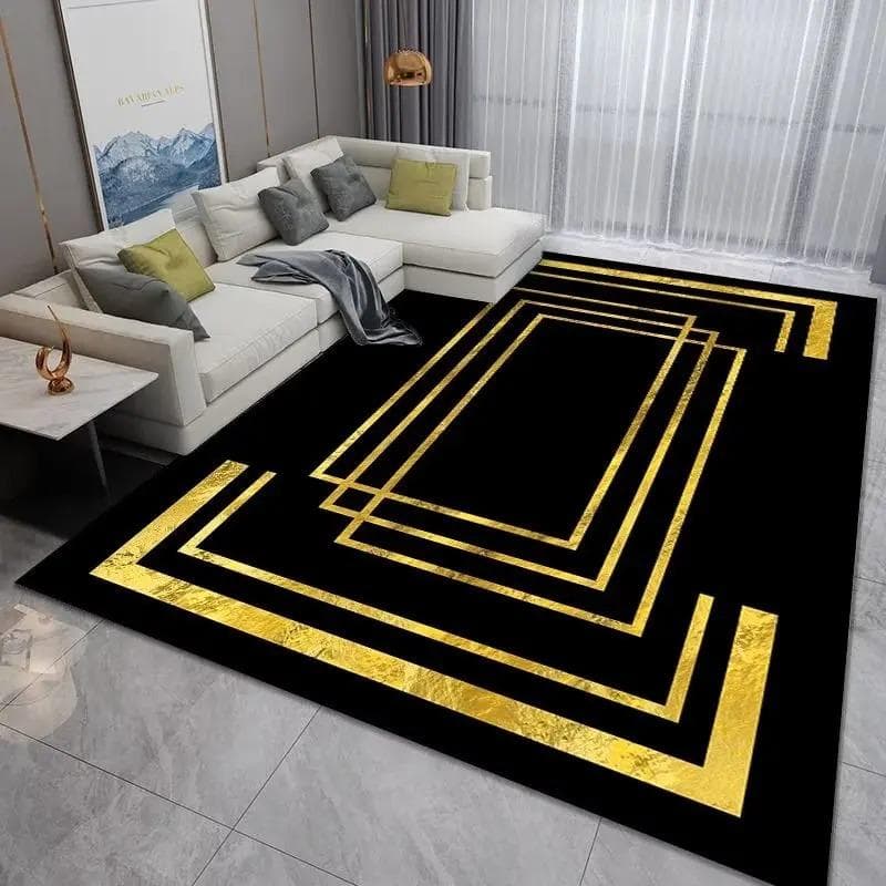 Geometric Golden Lines Carpet Living Room Luxury Carpets Bedroom Bedside Decoration Floor Mat Home Sofa Area Non-Slip Large Rug 120x160cm
