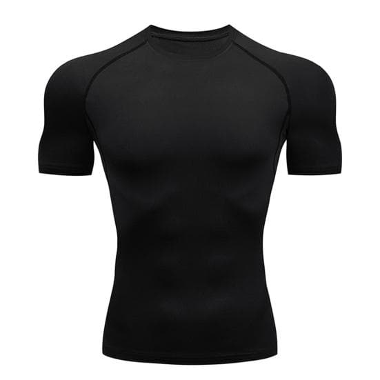 Fitness Top O-neck Sportswear Moisture Wicking Summer Running Compression T-shirt Streetwear M black
