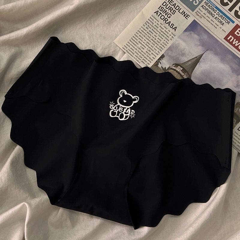 Women's Thin Wavy Ice Silk Seamless Underwear Panties Breathable Quick-drying Pattern Printed Pure Cotton Crotch Women's Underwear Briefs XL black