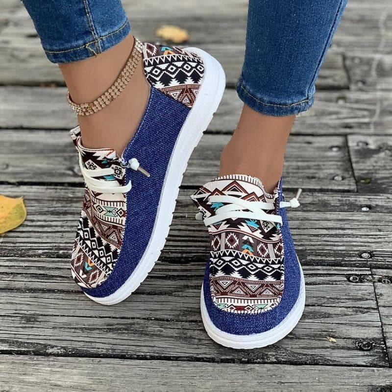 Comemore 2024 Large Size Ethnic Style Flat Bottom Casual Women's Shoes Spring New Breathable Soft Bottom Lazy Shoe Sneaker Sport 36 blue