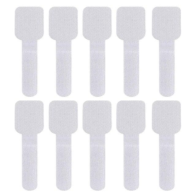 10pcs Reusable Cable Ties Fasten Wire Organizer Cord Rope Holder Self Adhesive Adjustable Cord Organizer Straps Desk Management white