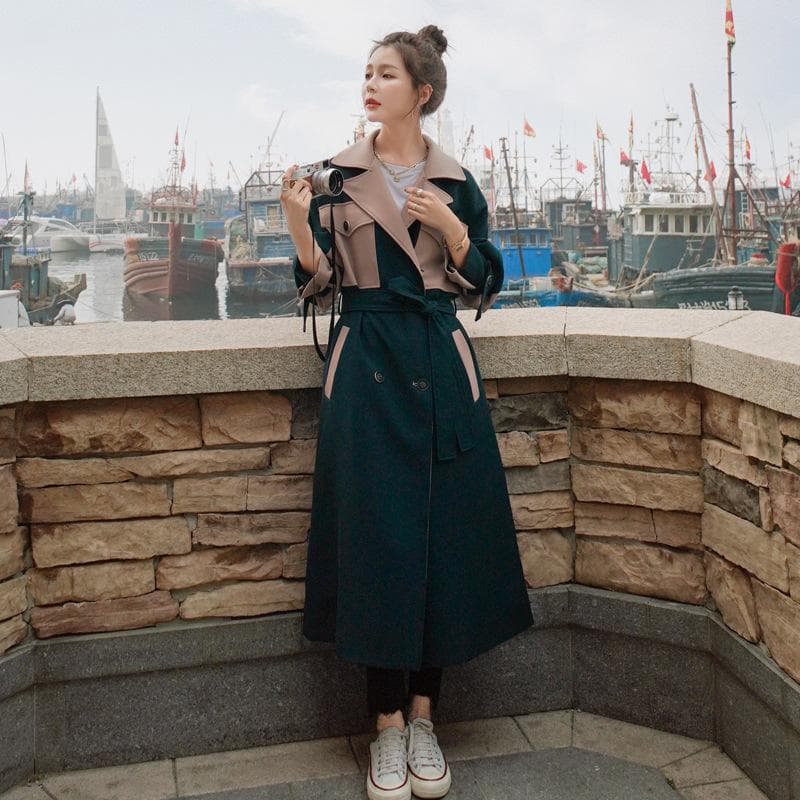 Women's Coat Autumn New Long Windbreaker Women's Belt Waist Top S