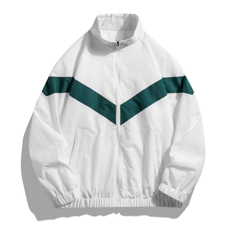 Men's Stand-up Collar Reflective Stripe Jacket - Trendy Spring/Autumn Windbreaker for Casual and Sporty Looks XL white