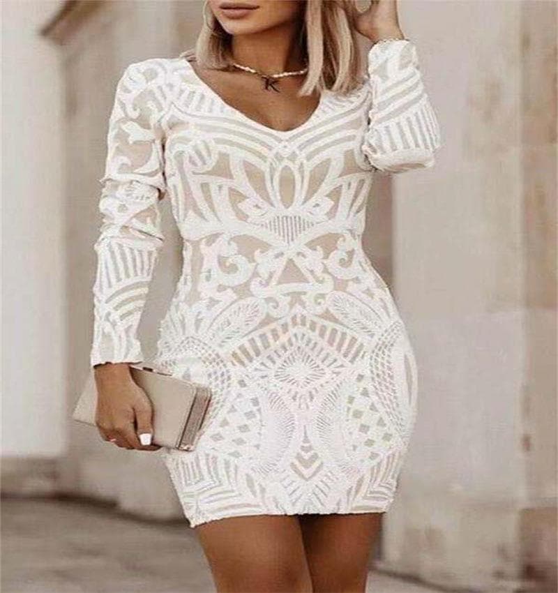 Women's Fashion Temperament Medium Length Stitching Slim Wrap Hip Dress 2XL white
