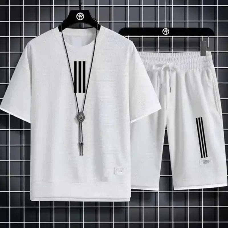 Adida New Man Tracksuits 2 Piece Short Sleeve Suits Printing T-shirt +sweatpants Sets Sutdent Casual Summer Sport Clothes M