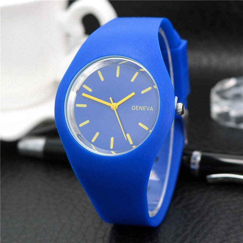 Silicone Watch Fashion Jelly Candy Geneva Men's Watch Women's Watch Quartz Ultra-thin Watch blue