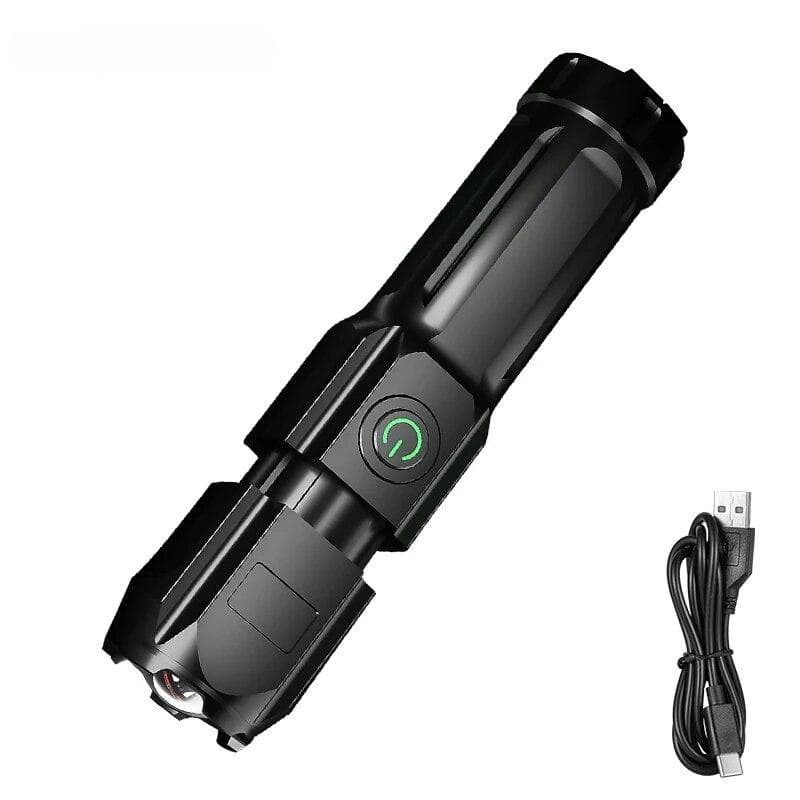 Powerful LED Flashlight 100000 Lumen Tactical Flashlights Rechargeable USB 18650 Waterproof Zoom Fishing Hunting LED Flashlight 1PCS black