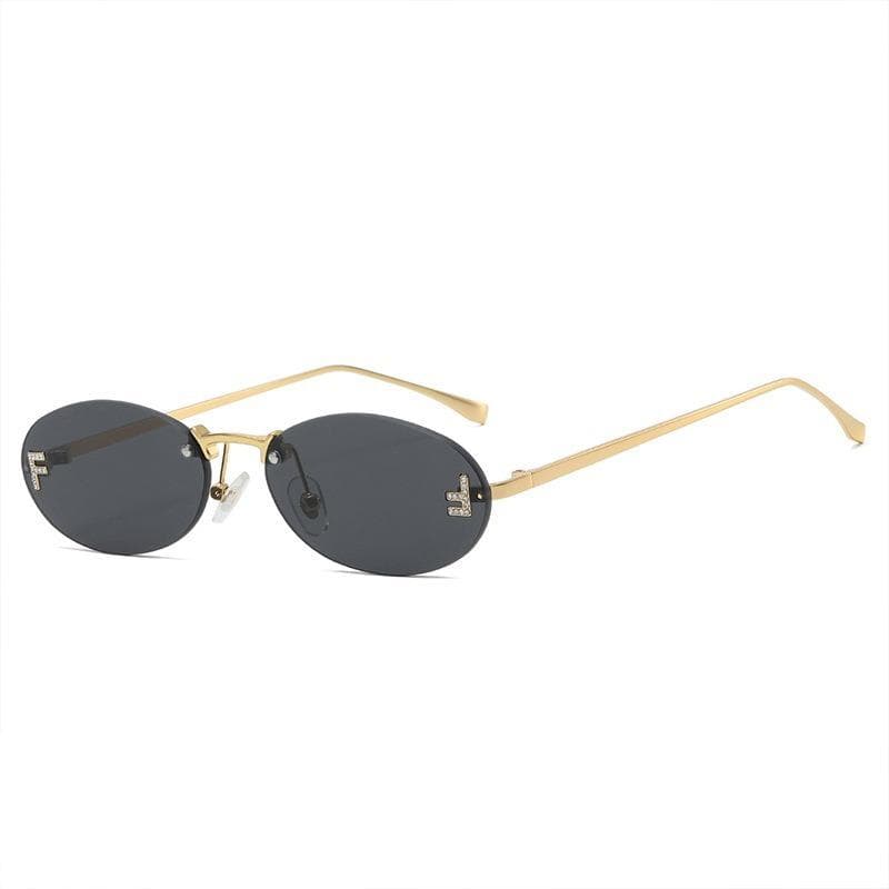 1PC Letter F frameless trim sunglasses Oval retro small frame European American women Fashion metal sunglasses