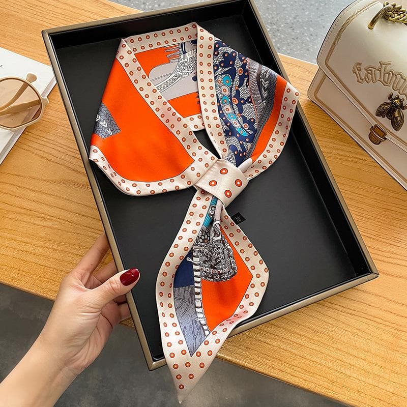Floral Print Neckerchief Hair Bands Scarf for Women Fashion Headbands Small Neck Scarves 15x75cm 15x75cm orange