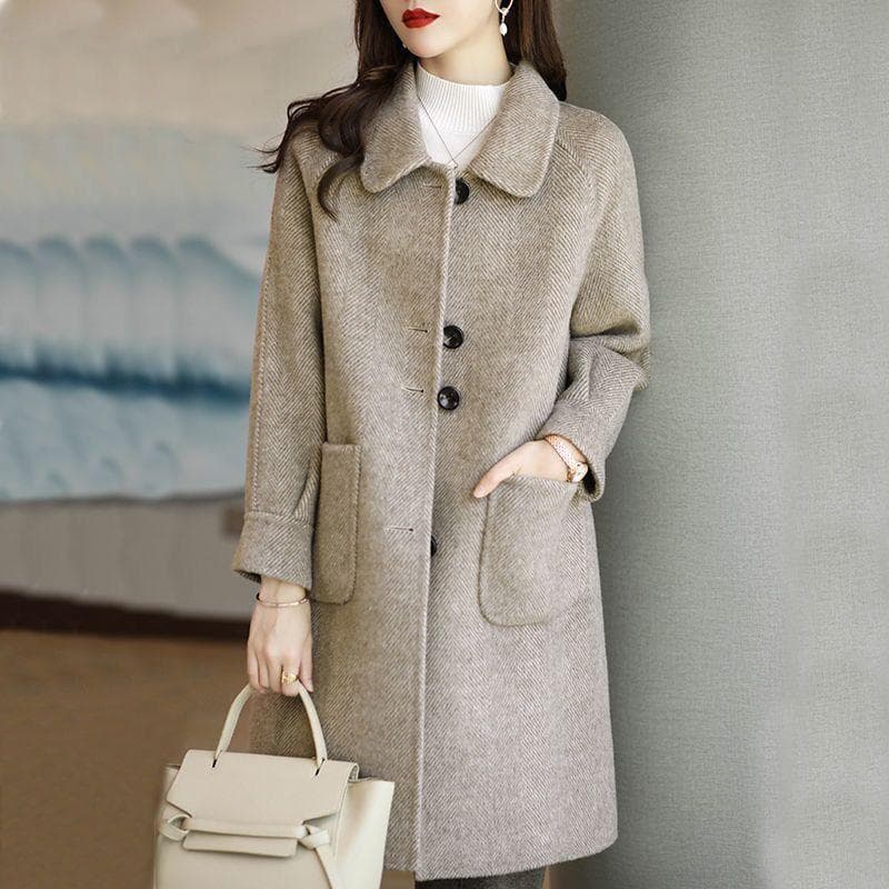 New Autumn and Winter Wool Korean Style Thickened Wool Coat Stylish Small Mid-length Women's Jacket XL