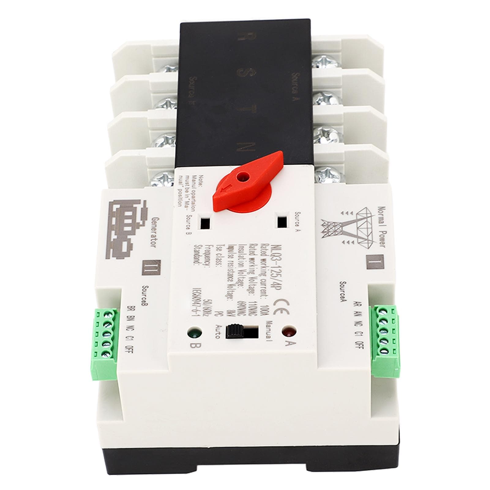 Dual Power Automatic Transfer Switch 4P Rail Mounted Generator Changeover Switch 100A AC110V