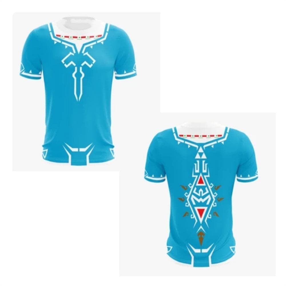 Zelda Cosplay Summer Men's Ethnic Elements Comfortable and Breathable Mesh T-shirt Men's Street Leisure Round Neck Short sleeved L