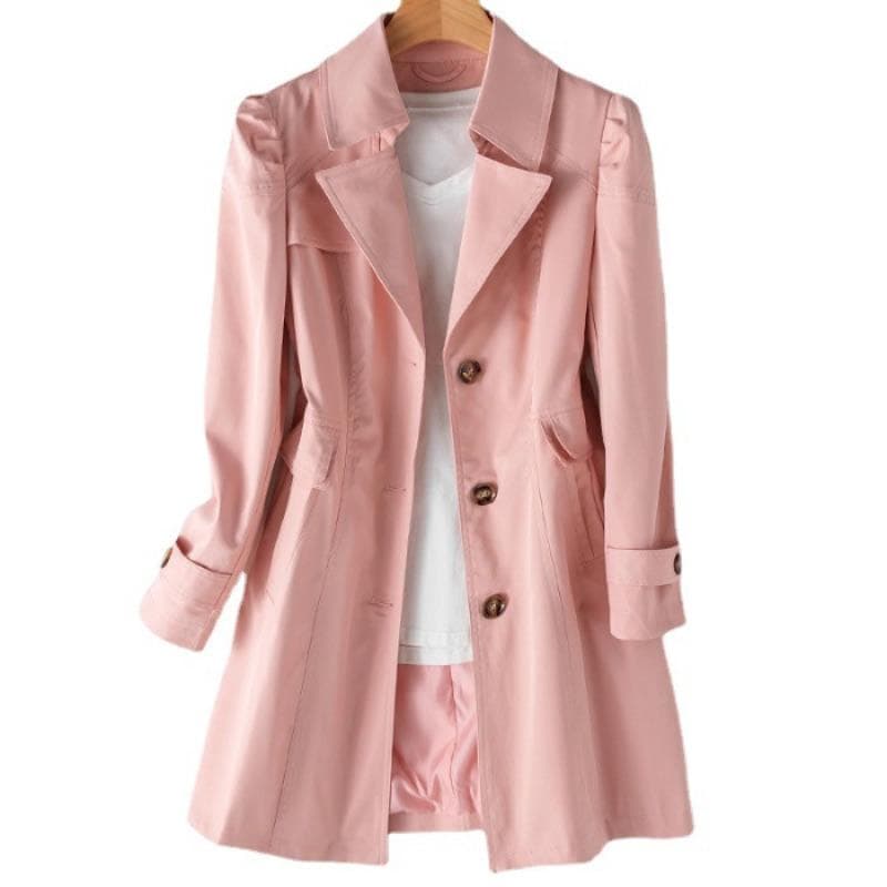Spring and Autumn Clothing New Double-breasted Slim-fit Over-the-Knee Medium and Long Windbreaker Women's Jacket XL pink
