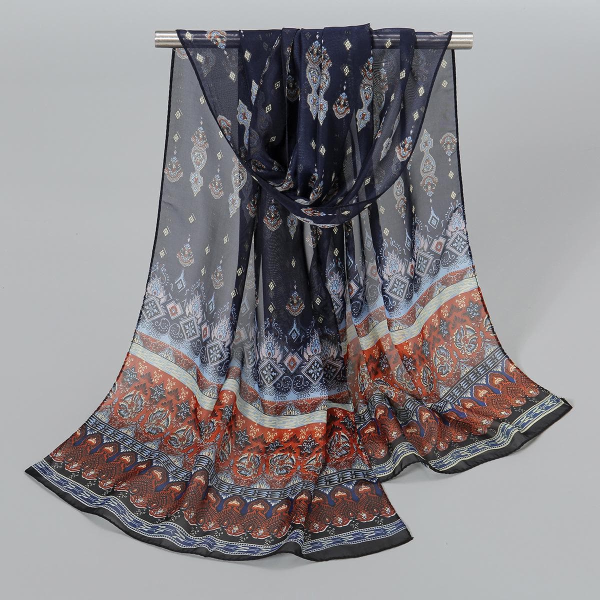 Indian Chiffon Silk Scarf: Breathable, Lightweight Spring & Autumn Accessory for Women XQ289-10 Dark blue