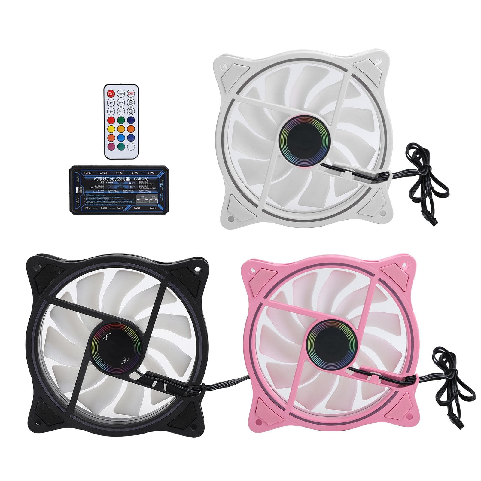 3Pcs Cooling Fans ARGB Controller 11 Fan Blades Silent Computer Air Cooler 1200rpm 12VBlack White multicolour