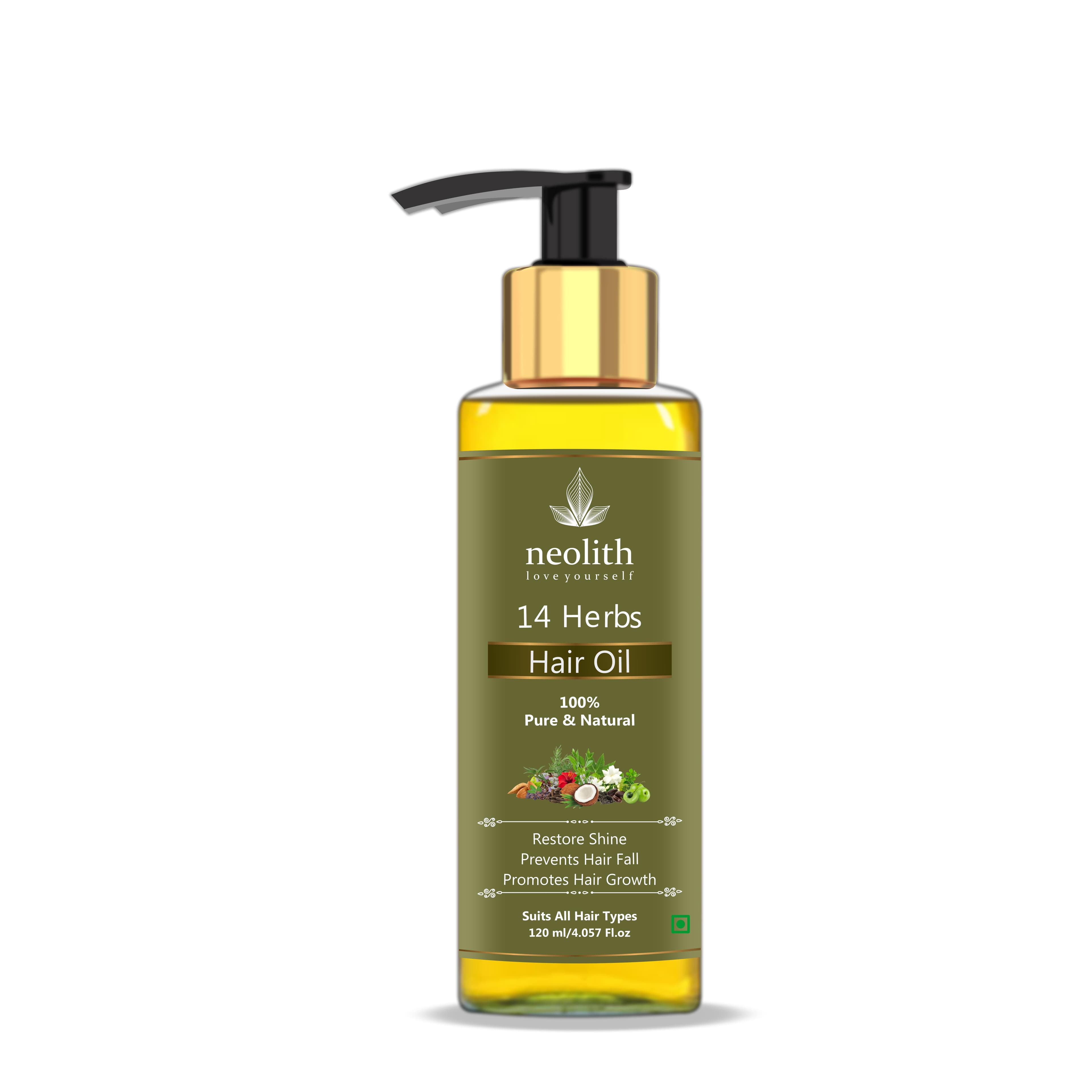 Neolith 14 Herbs Scalp and Hair oil for Hair Fall Control, Scalp nourishment, Hair regrowth || 100 ML 120 ML vegas gold