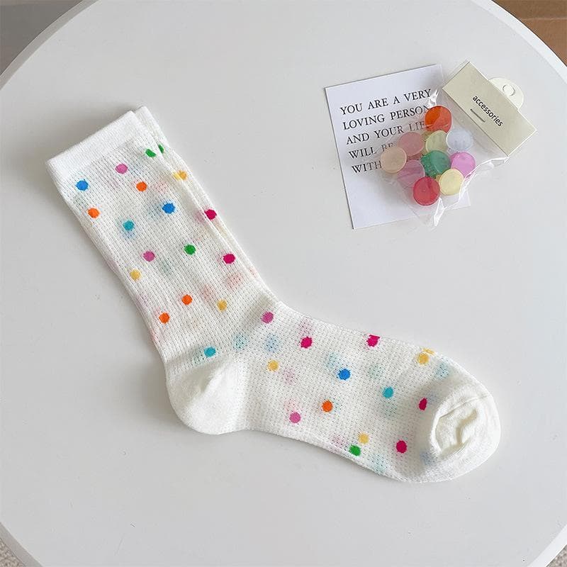 Colored polka dot socks women's summer thin mesh midtube socks Net Red socks cartoon heart pile socks