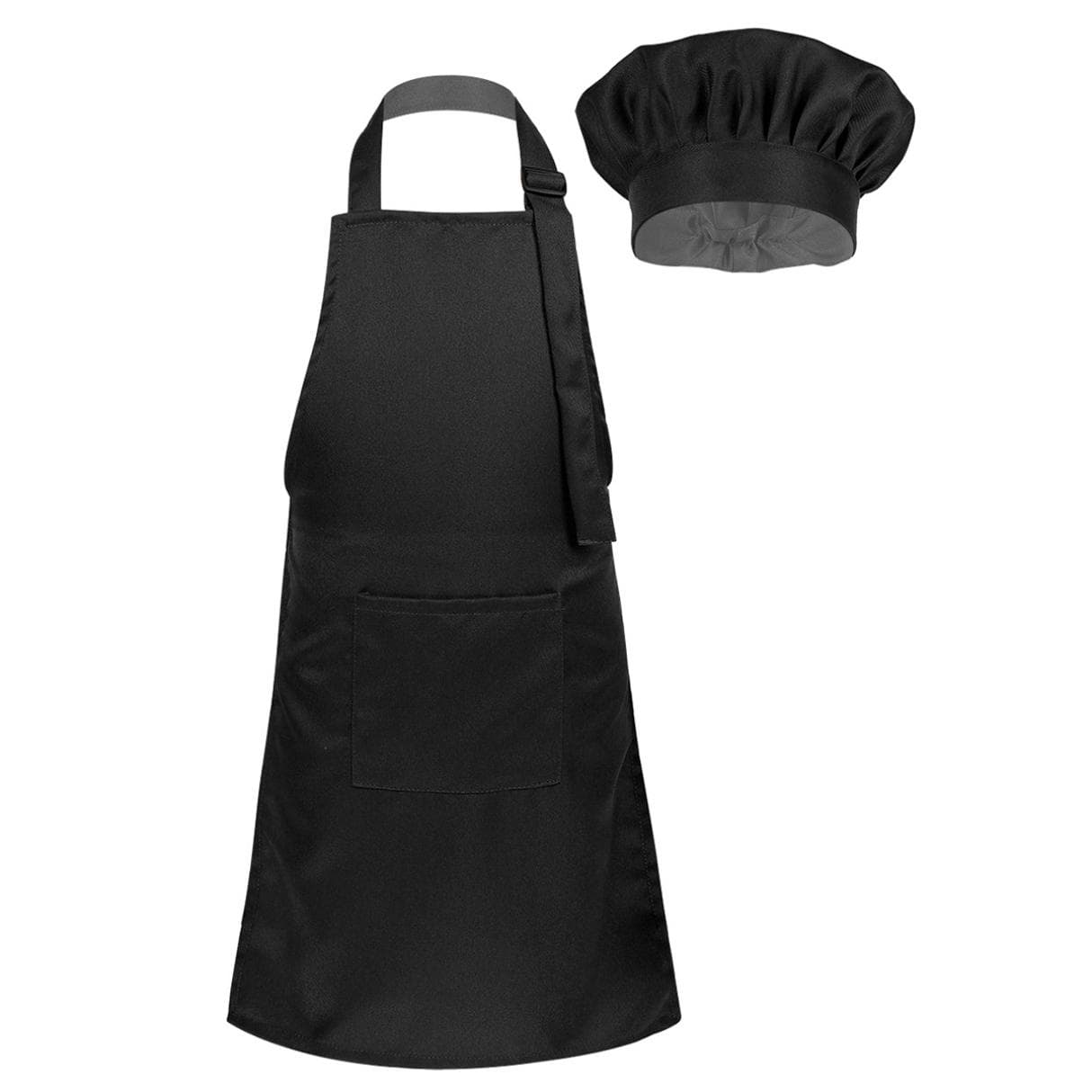 Kids Boys Girls Chef Hat Apron Set Children Kitchen Bib Aprons Kitchen Cooking Baking Training Wear Costume 2-4 Years black