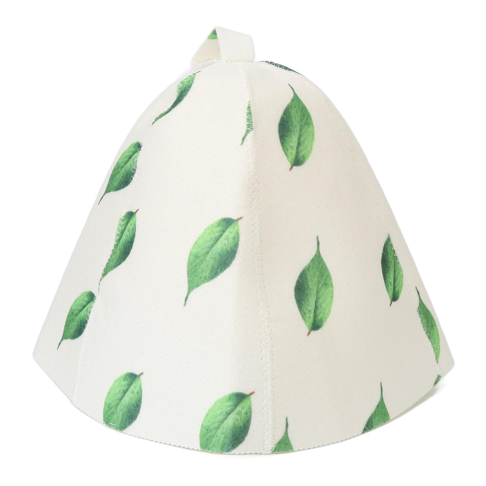 Sauna Hat Universal Stylish Cute Green Leaf Print Water Absorption Protective Felt Bath Hat for