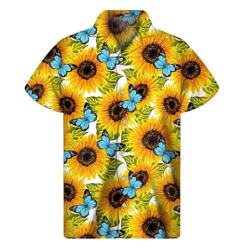 3d Plants Sunflower Print Shirt For Men Fashion Classic Short Sleeve Summer Vacation Shirts Breathable Tops Hawaiian XXL