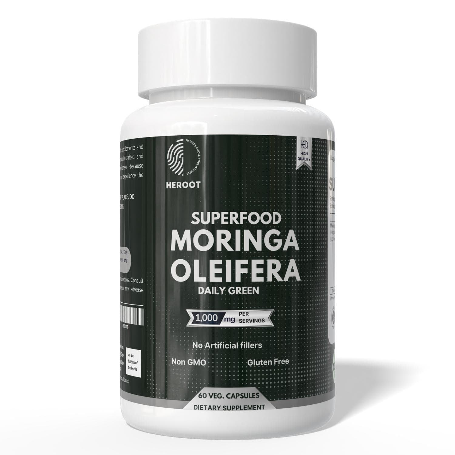Heroot Moringa Oleifera Leaf Capsules 1000mg | Plant Powder | 60 Capsules Pack=60 Capsules