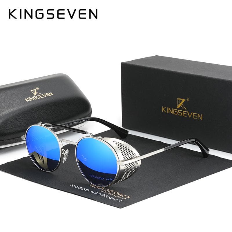 Genuine KINGSEVEN Retro Round Steampunk Sunglasses Men Retro Women Sun Glasses Shades Vintage Travel Eyewear 7550 M