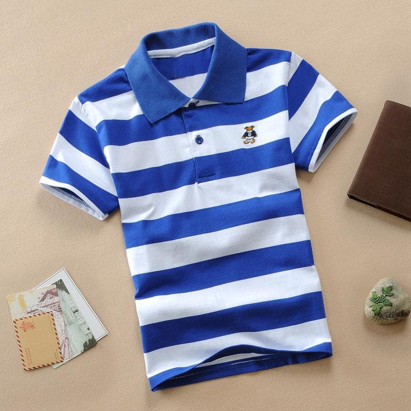 Boys' Short-sleeved T-shirt Polo Shirt Pure Cotton 1-12 Years Old Shirt Medium and Large Children's Striped Lapel Cotton T-shirt Summer 115cm